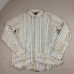 Prana Long Sleeve 100% Organic Cotton, Long Sleeve, Tan, Pinstripe,‎ Mens Size M